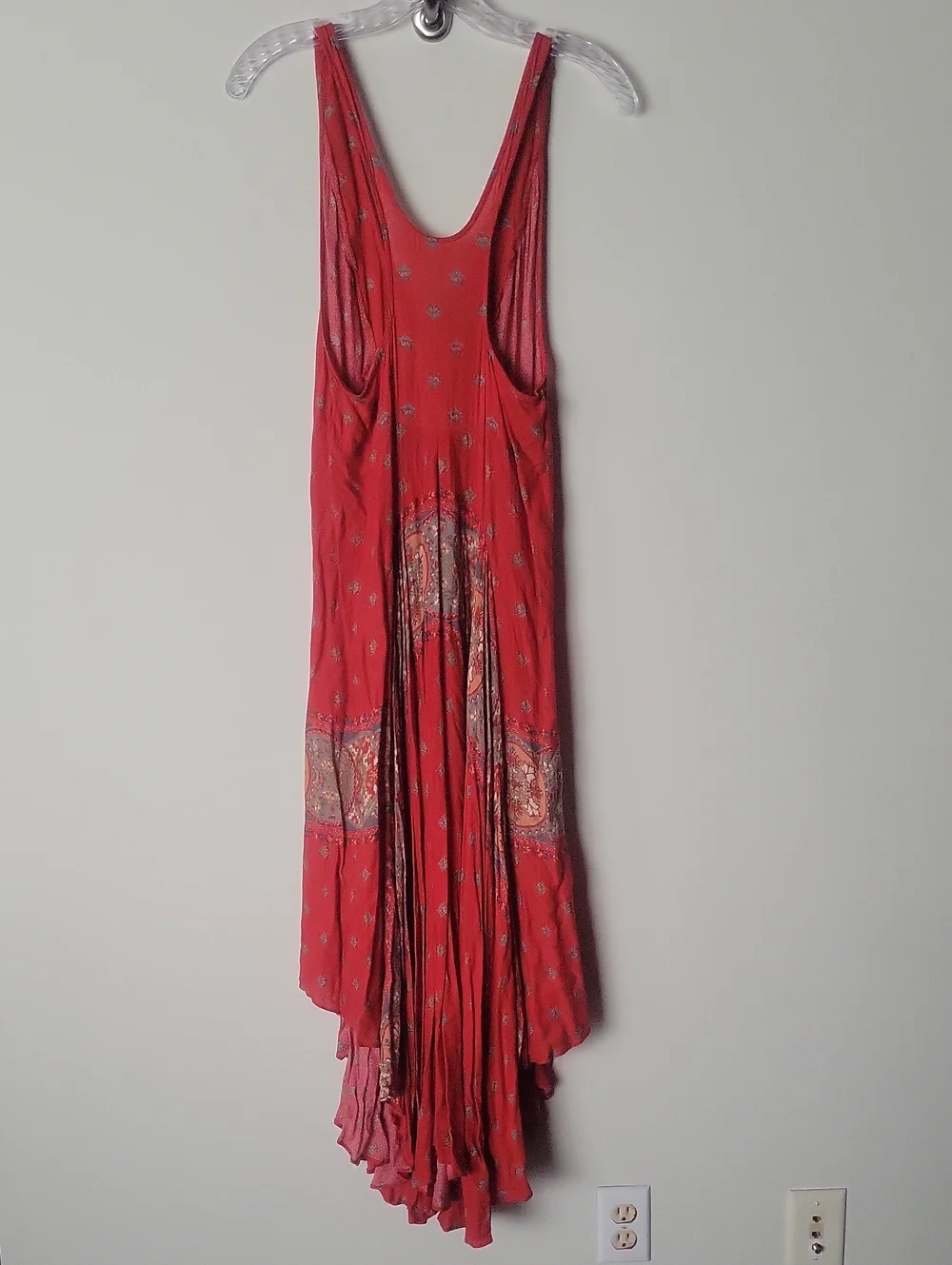 Free People Faithfully Yours V Neck Slip Dress Maxi Red Paisley Boho Hippie XS